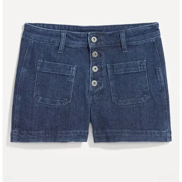 Old Navy High Waisted 3" Inseam Blue Jean Trouser Shorts 16 Retro‎ Casual NWT - Picture 2 of 8